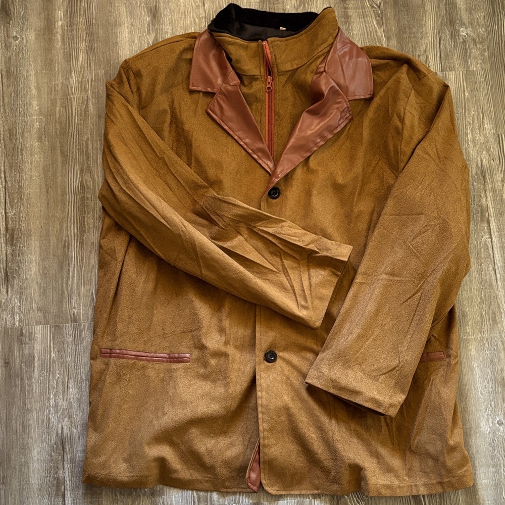 Leather accent blazer with shearling collar - Picture 2 of 5